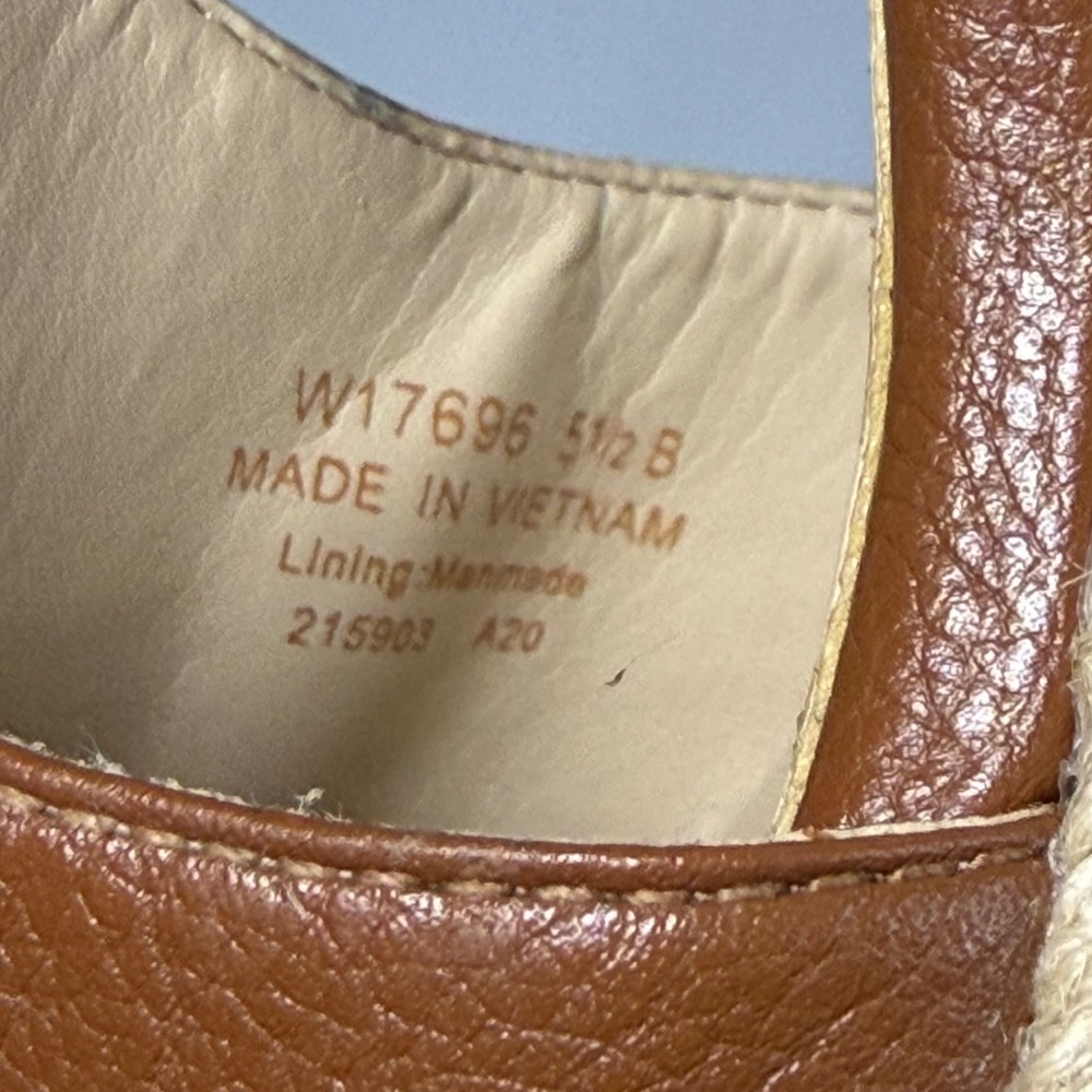 Cole Haan T-Strap Wedge Sandals 5.5W Brown Leather Espadrille - Picture 9 of 9